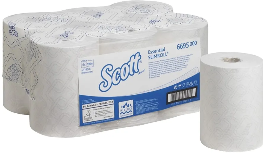 Rezerva prosoape in rola Kimberly-Clark Scott Slim, alb, 190 m/rola, 6 role/bax