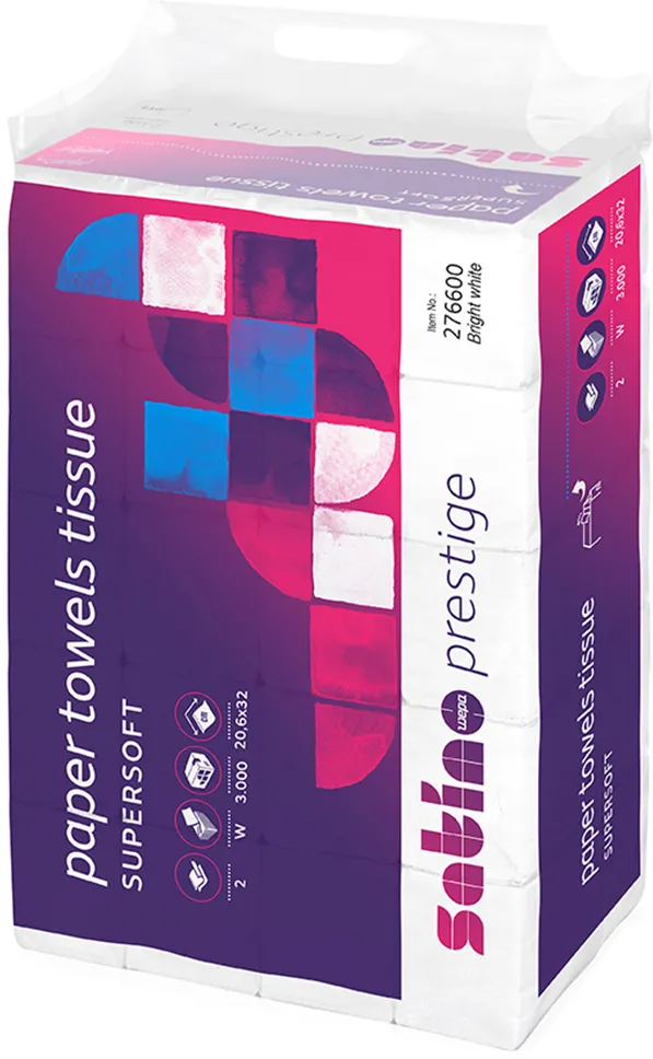 Prosoape pliate W Satino Prestige, 2 straturi, albe, 120 portii/pach, 25 pach/bax