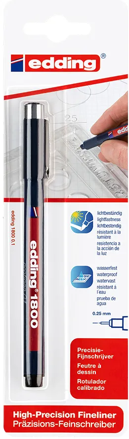 Liner Edding 1800 desen tehnic, varf 0.1 mm, negru, blister