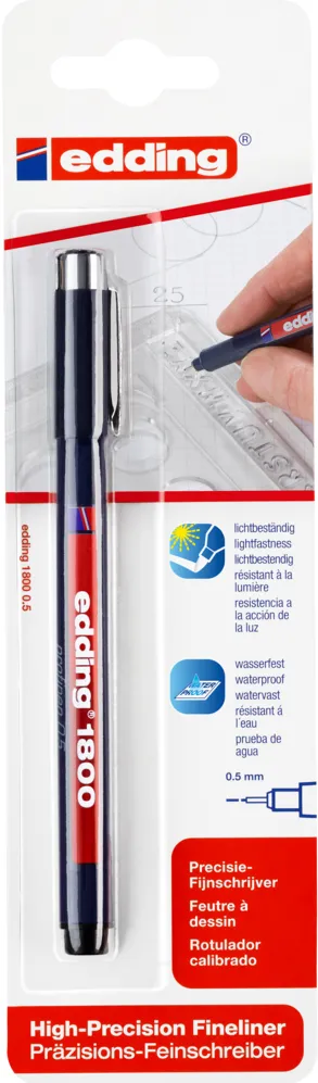 Liner Edding 1800 desen tehnic, varf 0.5 mm, negru, blister