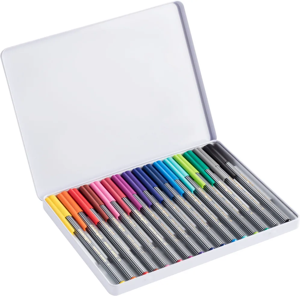Liner edding 55, corp din plastic, varf rotund, 0.3 mm, set 16 culori asortate: negru, rosu, albastru, verde, galben, portocaliu, maro, violet, roz, albastru deschis, verde deschis, gri, turcoaz, albastru otel, carmin si magenta