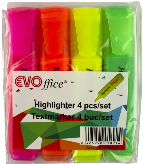 Textmarker EVOffice, corp dreptunghiula, r varf 1-5mm 4 culori/set