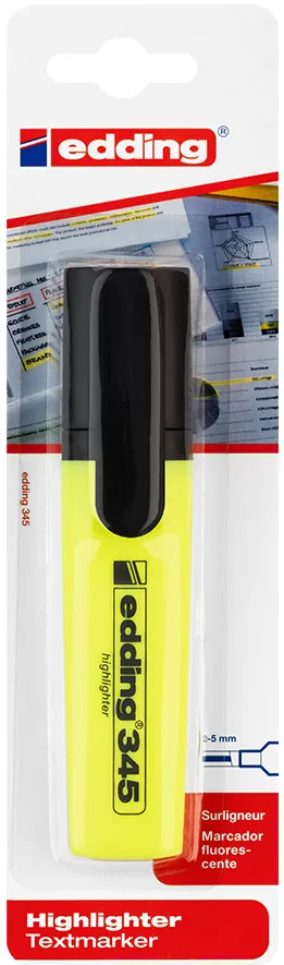Textmarker Edding 345, varf retezat, 2-5 mm, galben, blister