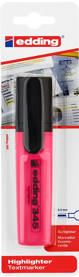 Textmarker Edding 345, varf retezat, 2-5 mm, roz, blister