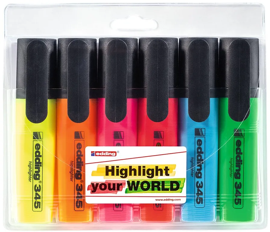 Textmarker Edding 345, varf retezat 2-5 mm, 6 bucati/set