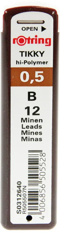 Mine creion mecanic Rotring, 0.5 mm, B, 12 bucati/cutie