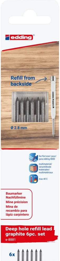 Rezerve creion mecanic Edding 8881 pentru Edding 8880, set 6 mine, 2.8 mm, grafit, blister