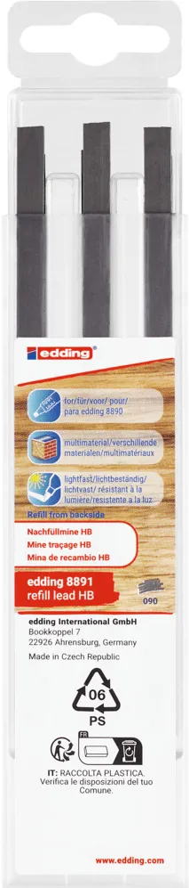 Rezerve creion edding 8891 pentru edding 8890, HB, set 6 bucati, negru