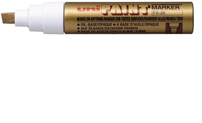 Marker permanent Uni-Ball PX-30, vopsea pe baza de ulei, varf tesit 4-8.5 mm, auriu