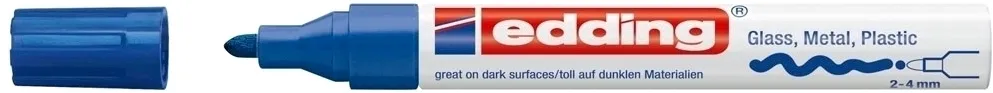 Marker permanent Edding 750, cu vopsea, corp metalic, varf rotund, 2-2-4 mm, albastru