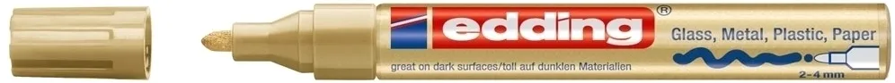 Marker permanent Edding 750, cu vopsea, corp metalic, varf rotund, 2-2-4 mm, auriu