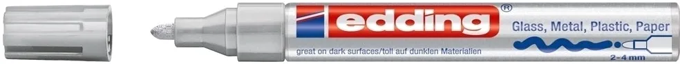 Marker permanent Edding 750, cu vopsea, corp metalic, varf rotund, 2-2-4 mm, argintiu