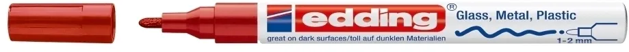Marker permanent Edding 751 cu vopsea, corp metalic, varf rotund, 1-2 mm, rosu