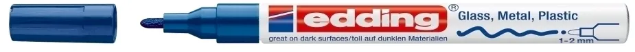 Marker permanent Edding 751 cu vopsea, corp metalic, varf rotund, 1-2 mm, albastru