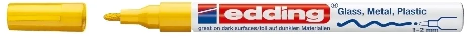 Marker permanent Edding 751 cu vopsea, corp metalic, varf rotund, 1-2 mm, galben