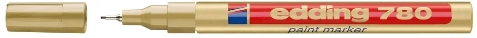 Marker permanent, Edding 780, cu vopsea, corp aluminiu, varf rotund, 0.8 mm, auriu