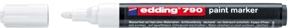 Marker permanent Edding 790, cu vopsea, corp plastic, varf rotund, 2-3 mm, alb