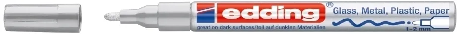 Marker permanent Edding 751 cu vopsea, corp metalic, varf rotund, 1-2 mm, argintiu