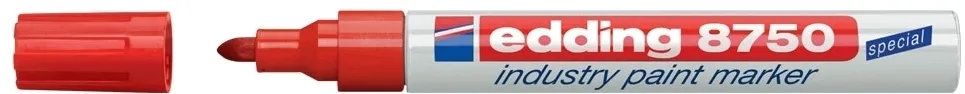 Marker permanent Edding 8750, cu vopsea, corp aluminiu, varf rotund, 2-4 mm, rosu