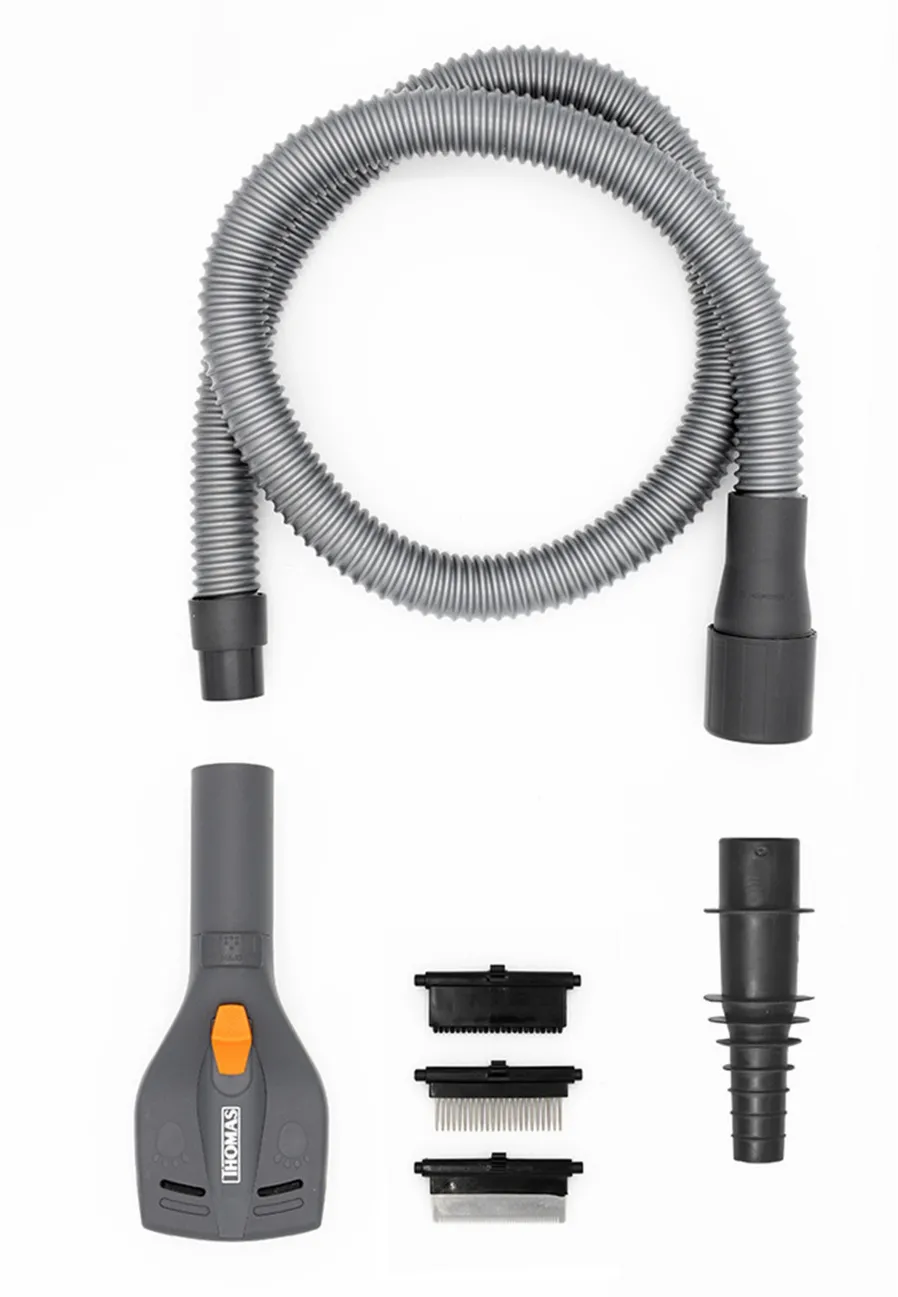 Set ingrijire animale Thomas Pet Grooming pentru aspirator 6 piese cu 3 piepteni negru/gri