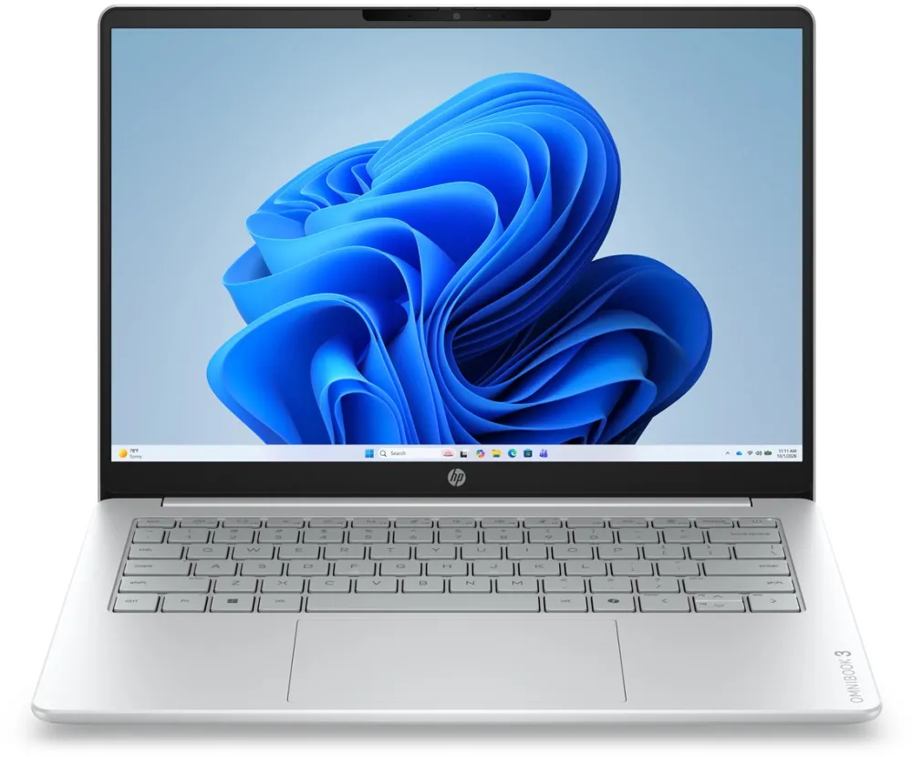 HP OmniBook 3 14-hu0012nwx 14" laptop, Intel Core 3 100U, 2K, 8 GB DDR5-SDRAM, 256 GB SSD, Wi-Fi 6 (802.11ax), Windows 11 Home, Grey, Silver