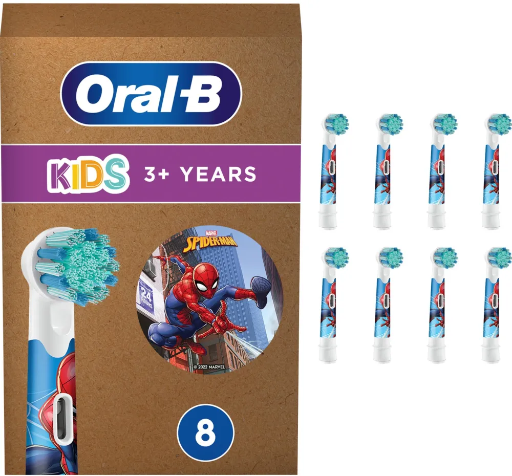 Braun Oral-B Kids Spiderman 8-piece brush attachment (white, frustration-free packaging)