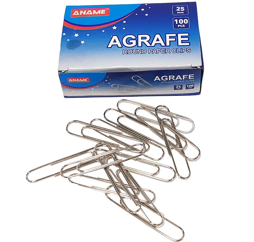 Agrafe ANAME, 25 mm, metal, colturi rotunjite, 100 bucati/cutie