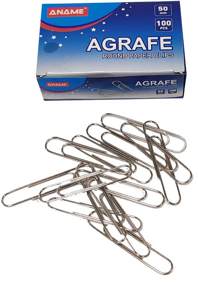 Agrafe ANAME, 50 mm, metal, colturi rotunjite, 100 bucati/cutie