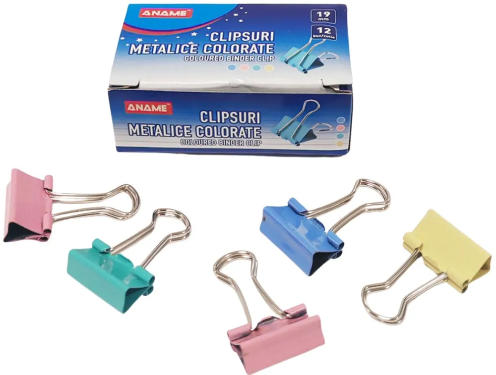 Clipsuri metalice colorate ANAME, 19 mm, 12 bucati/cutie