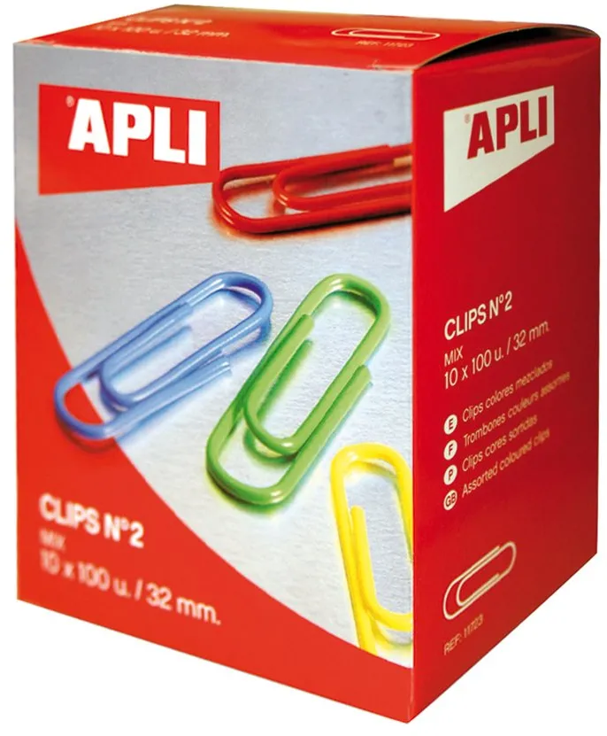 Agrafe pentru birou Apli, 32 mm, colorate, 100 bucati/cutie