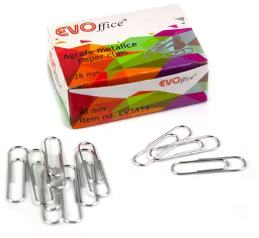 Agrafe metalice EVOffice, 28 mm, colturi rotunjite, 100 bucati/cutie