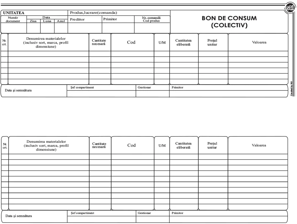 Bon consum colectiv, 2/A4, 100 file, fata-verso, 3 bucati/set