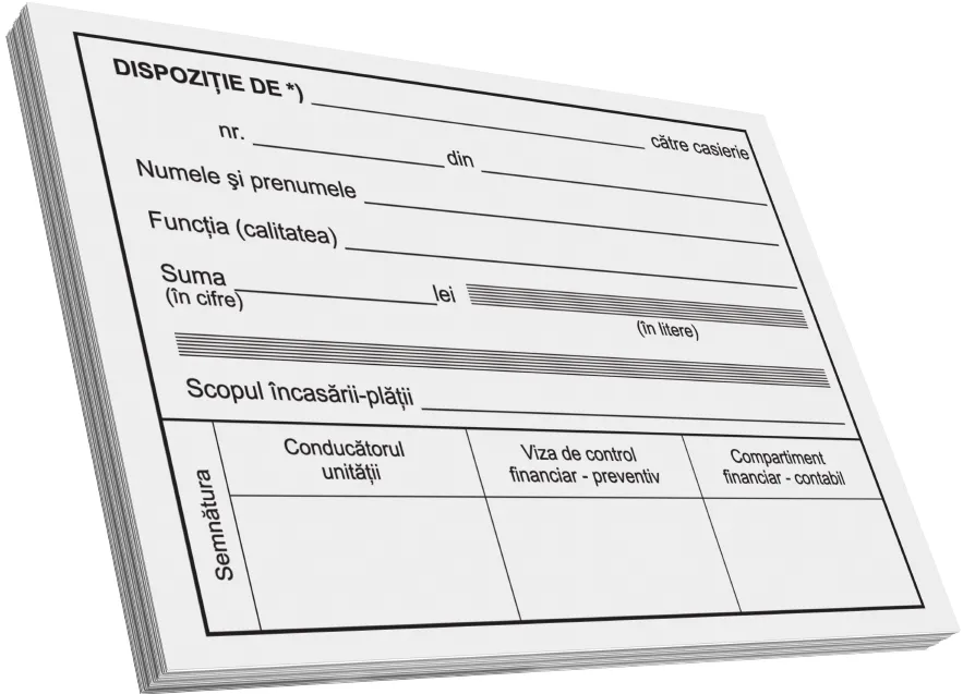Dispozitie plata catre casierie, A6, 100 file, fata-verso, 3 bucati/set