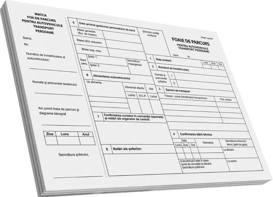 Foaie parcurs transport persoane, A4,100 file, fata-verso, 3 bucati/set