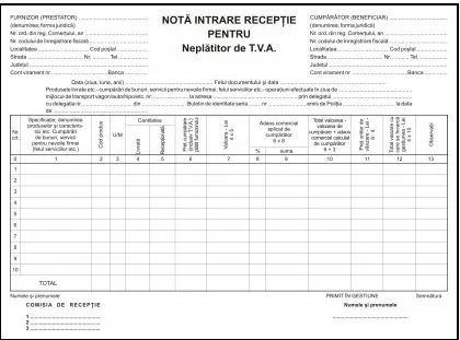 NIR, neplatitor TVA, carnet 100 file, 3 bucati/set