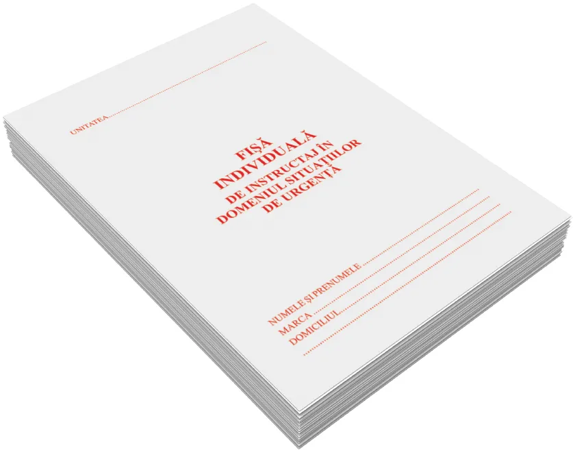 Fisa individuala de instructaj in domeniul situatiilor de urgenta, carnet 4 file, 16 pagini, 25 bucati/set
