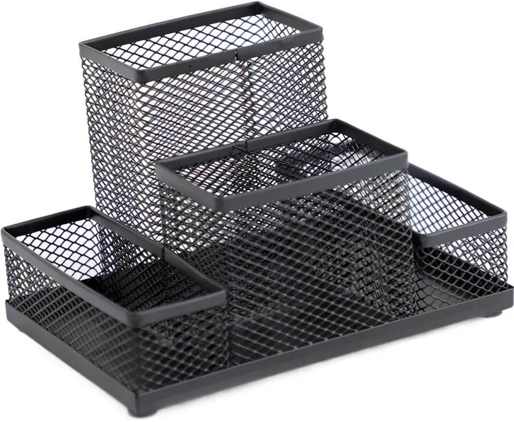 Suport accesorii de birou, mesh, metal, negru