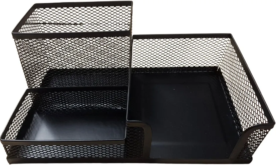 Suport accesorii de birou, 205x100x99 mm, 3 compartimente cu suport cub, mesh negru