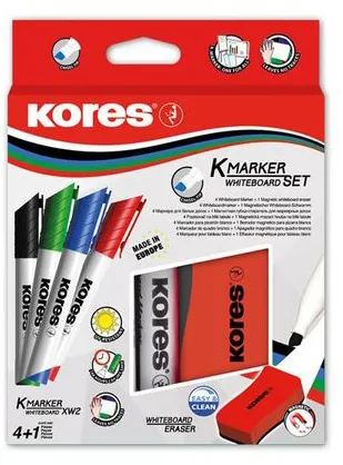 Set Kores pentru whiteboard, 4 markere si burete magnetic