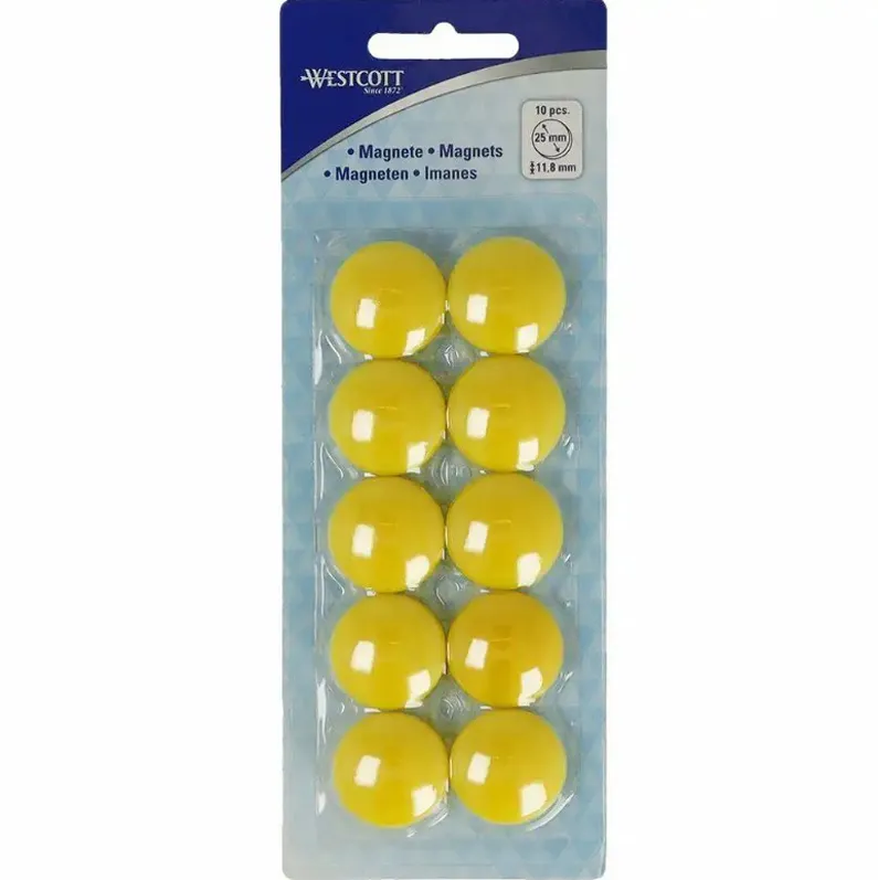 Set 10 magneti Westcott, d25 mm, galben, sustin 4/6 coli, 80g