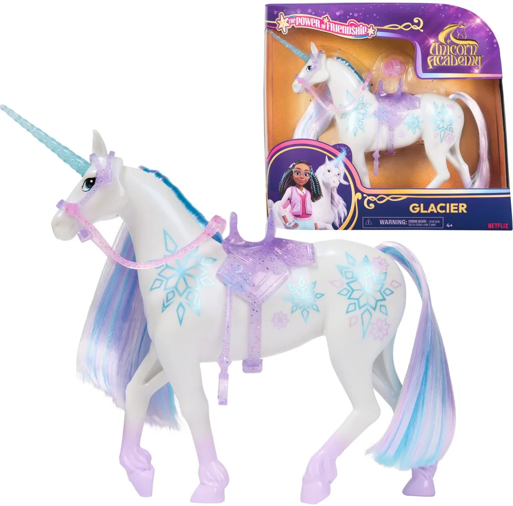 Spinmaster Unicorn Academy - Unicorn Glacier (28 cm tall, with real mane and tail, removable bridle, saddle and brush)