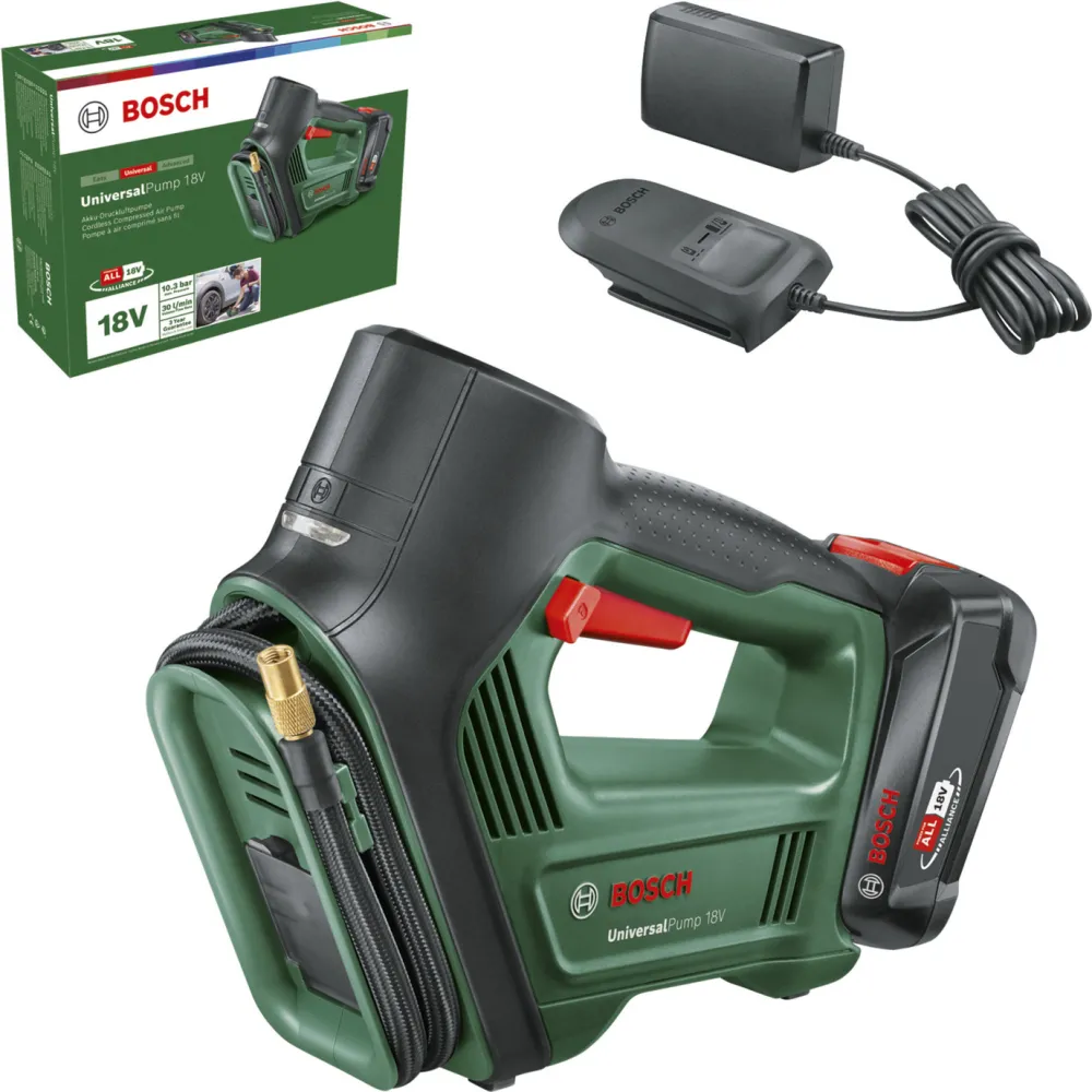 Bosch DIY & Garden Cordless Air Pump UniversalPump 18V Set green/black, Li-ion battery 2.0Ah, POWER FOR ALL ALLIANCE