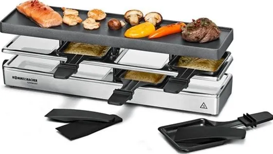 Aparat raclette si gratar ROMMELSBACHER Fun for four RC 800, 4 tigai, 795 W, argintiu