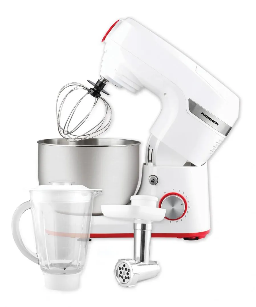 Robot de bucatarie multifunctional HPM-1000WH, 1000W, bol inox 5.5L, blender 1.5L, masina de tocat, 10 viteze + Pulse, alb