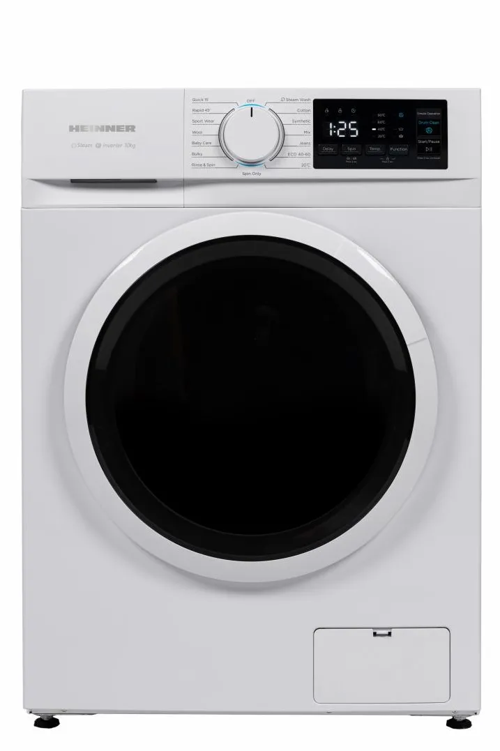 Masina de spalat rufe Heinner HWM-M1014IVNA+++, 10 kg, 1400 rpm, Clasa A, Motor inverter, 15 programe, Display digital, Program rapid 15 min, Program steam, Program baby care, Functie adaugare rufe, Functie igienizare cuva, Blocare acces copii, Alb