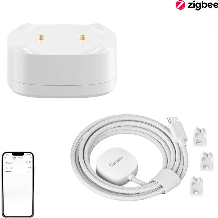 Set senzor scurgeri/inundații ZigBee SONOFF SNZB-05P + Cablu WLDC200