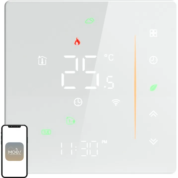 Termostat Wi-Fi MOES WHT-006-GB-WH pentru încălzire electrică (alb)