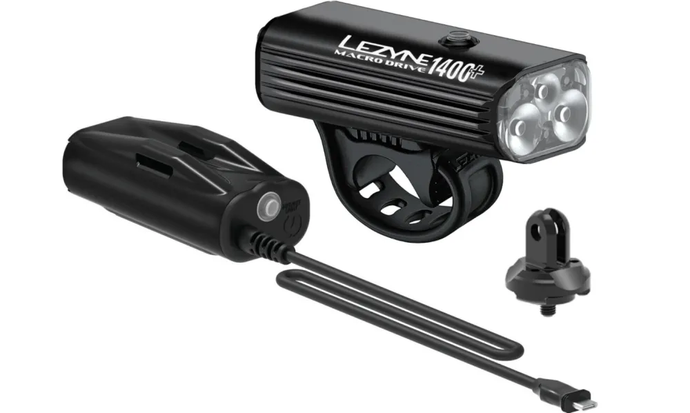 Lezyne - Lumina fata - MACRO DRIVE 1400+ RECHARGEABLE - 1400 lumeni - power pack - USB - negru