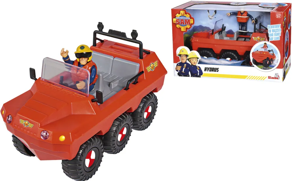 Vehicul de jucarie amfibiu Simba Pompierul Sam Hydrus cu figurina, 20 cm