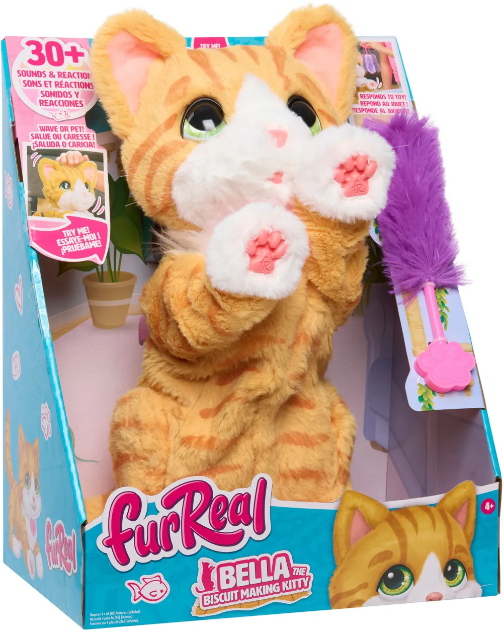 Jucarie de plus interactiva Just Play furReal Bella pisicuta care framanta, 20 cm, portocaliu/alb